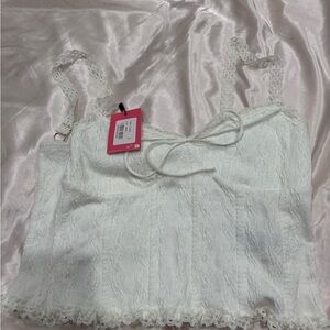 Edikted White Lace Camisole Crop Top with Bow